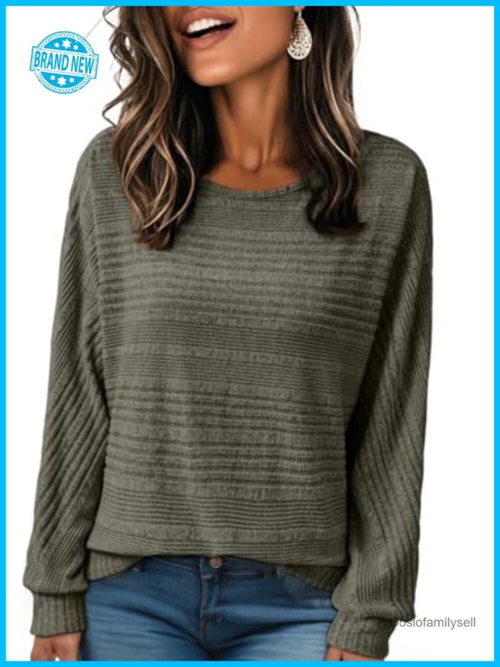 Women's Long Sleeve Crew Neck Batwing Sleeve Casual Pullover Blouse